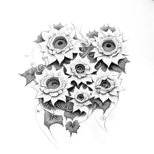 An Intricate Vine Of Ivy Leaves With Blooming Sunflowers And Lilacs