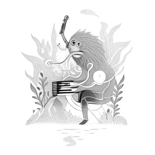 A Mystical Bush Creature Playing Music By A Billabong At Sunset