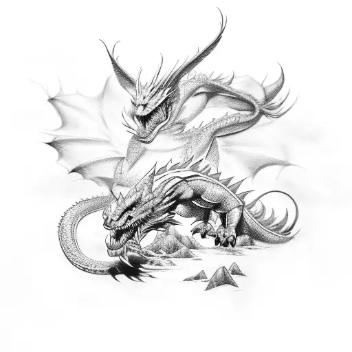 Griffin Fighting Dragon With Riders