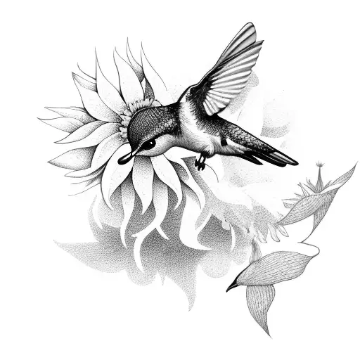 Hummingbird With Sunflower And Stars