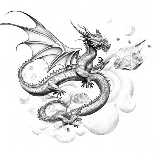 Feminine Dragon In Flight With Some Type Of Extra Magical Accents Or Sparkles