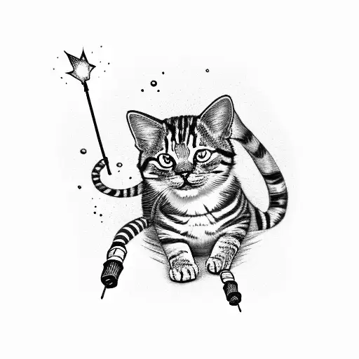 Striped Cat Wearing Little Boots Holding A Sparkler In Paw