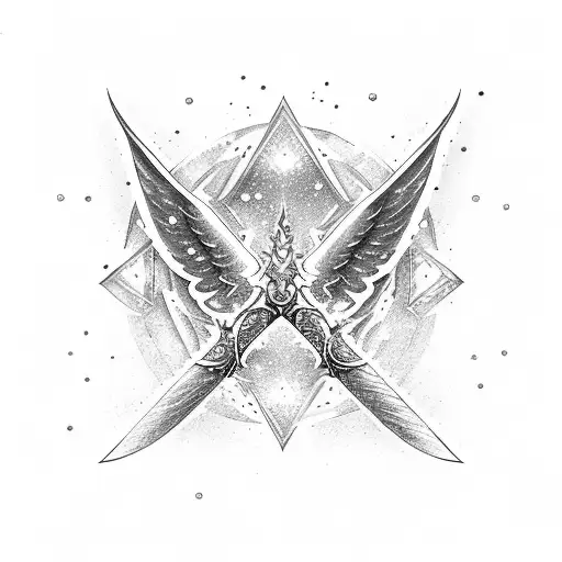 White Wings With Big Snow Flakes In The Centre And A Crystal Sword In Diagonal