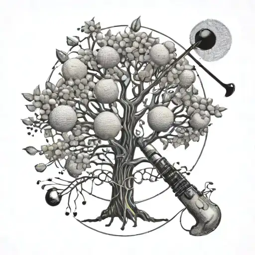 A Musical Staff Wrapping Around A Family Tree With Golf Tees As Branches