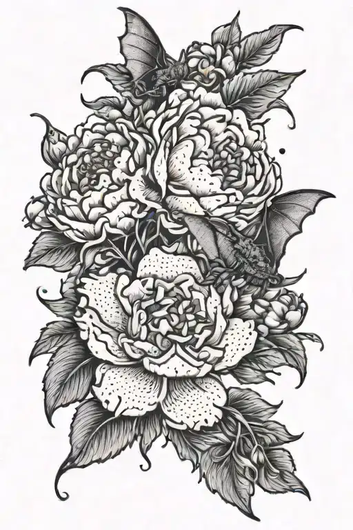 Bat And Peony Flowers