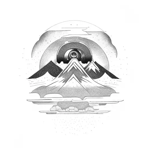 Half Camera And Mountain With A Planet With Rings In Between