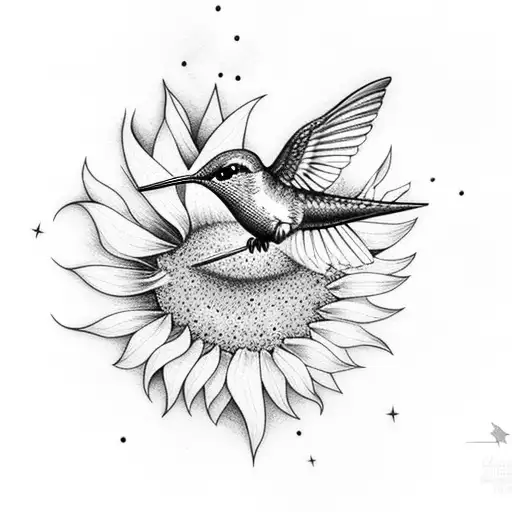 Hummingbird With Sunflower And Stars