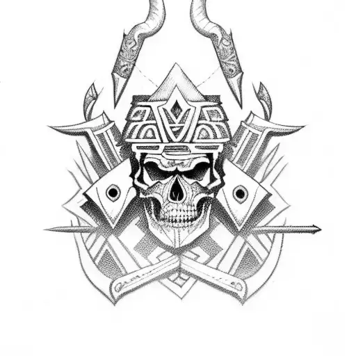 3 Aztec Style Swords With Skulls