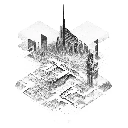 A Futuristic Cityscape With Hidden References To Techno Music And Hip Hop Culture