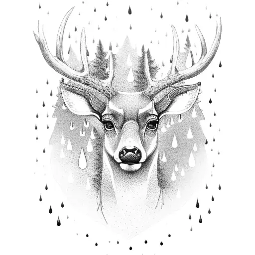 Rain Deer In The Night Behind The Tree