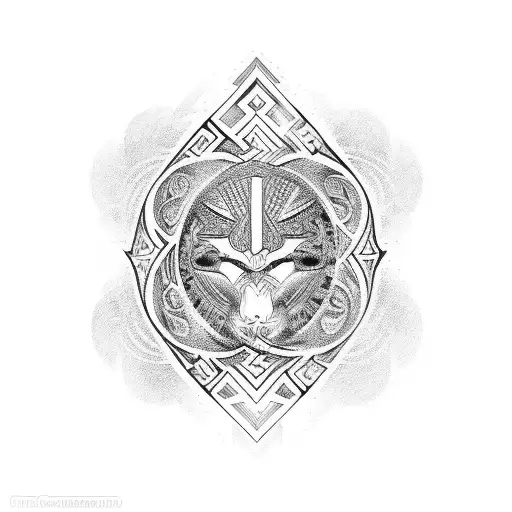 Polynesian Patterns Intertwined With Metal Band Logos And Animal Silhouettes In Sketch Style