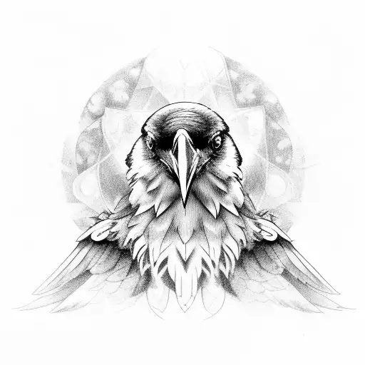 Raven On The Chest With Spreat Wings Vegviseer In Background