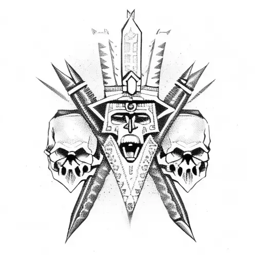 3 Aztec Daggers With Skulls