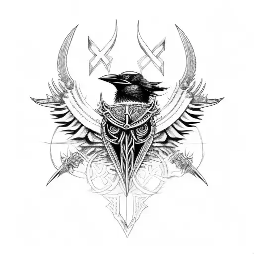 Raven Viking Tatto With Vikings Symbols