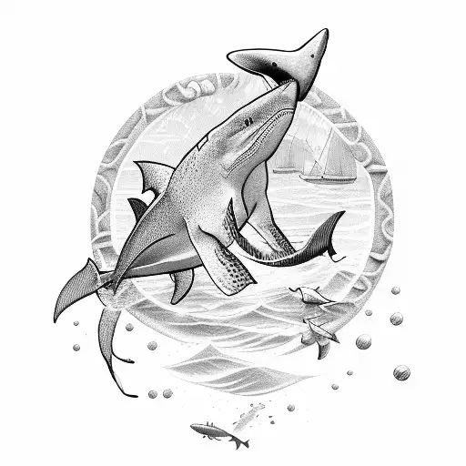 Scuba Sleeve Shark Diver Sailing Ship