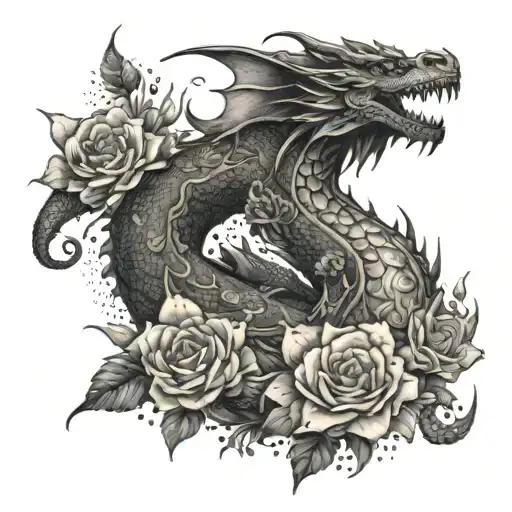 A Mystical Dragon With Flowers Around