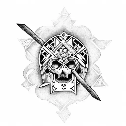 3 Aztec Swords With Skulls