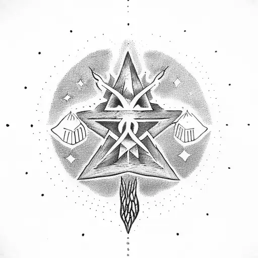 A Devilish Tree Climber Reaching For A Fiery Pentagram In The Sky