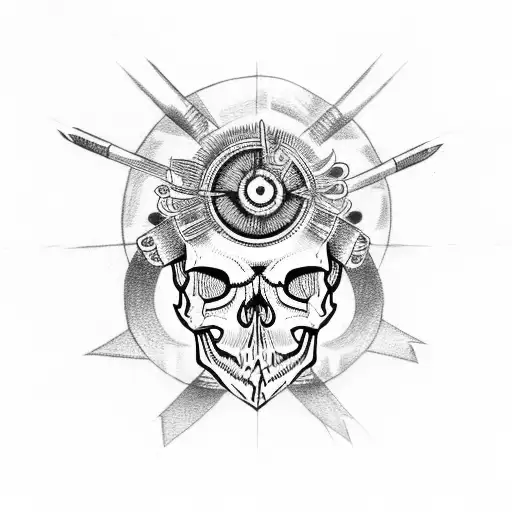 A Skull With Crossed Arrows And A Target In The Background