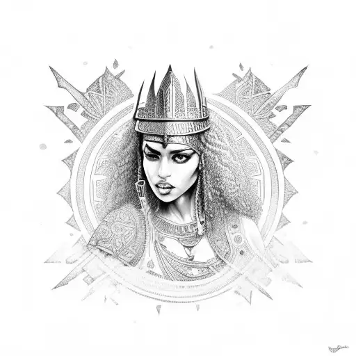 Warrior Queen With Curly Hair North African Features And Traditional Clothes