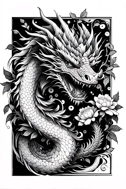 Rosemaling Dragon With Peonies