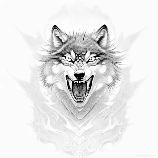 A Demonic Wolf With Korean Traditional Patterns And A Stethoscope Around Its Neck