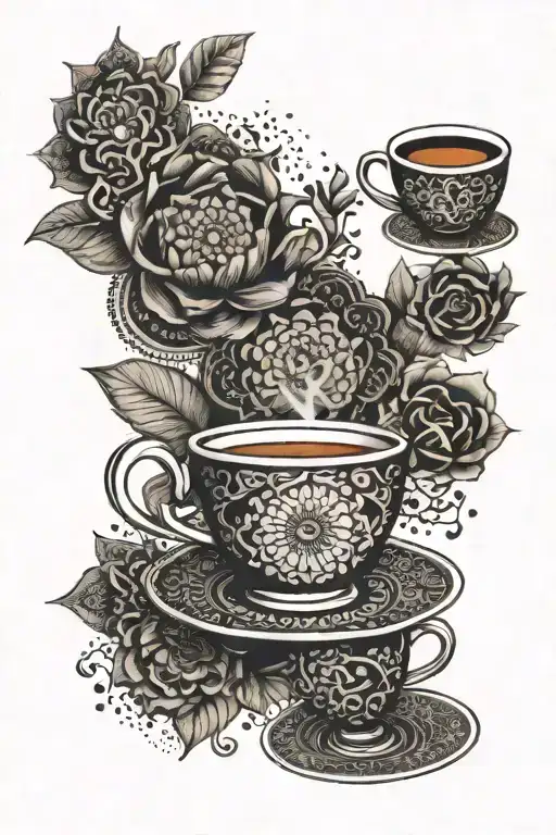 An Intricate Mandala Design With Dancing Silhouettes And Coffee Cups