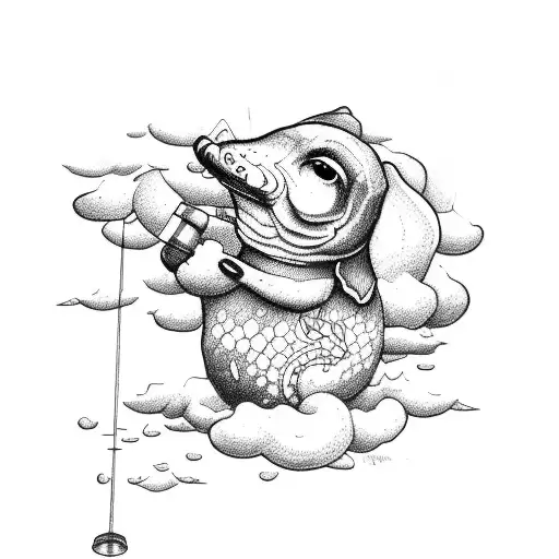Draw A Sketch Of A Peanut Fishing From The Clouds