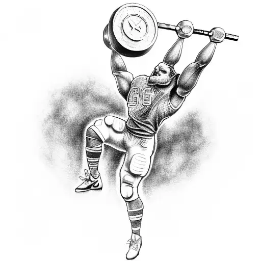 Designing A Tattoo Featuring A Football Player Lifting Weights In A Dotwork Style