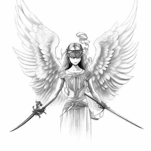 Angel With Blind Fold And Sword
