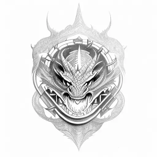 A Dragon Breathing Fire While Wearing A Helmet With Metalworker Tools