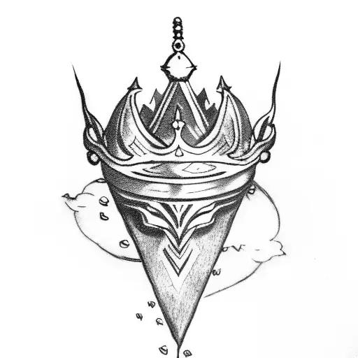 A Burning Sword With A Crown At The Top And Wings On The Bottom Of The Blame Near The Handl