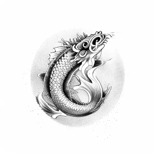 Koi Fish Turning Into Dragon Black And White