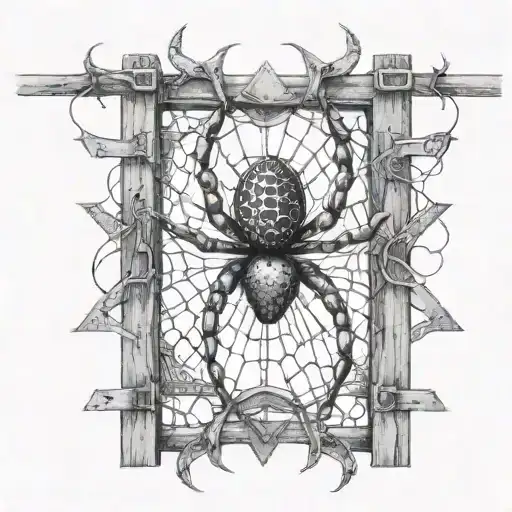 An Abstract Representation Of A Spider Intertwined With Cybersigilism Symbols On A Fence
