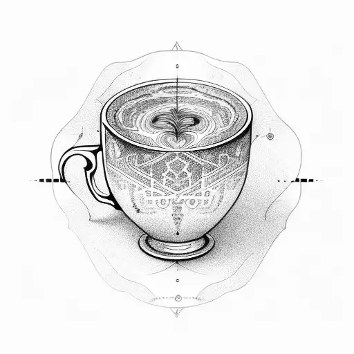 An Intricate Coffee Cup With Architectural Blueprints As The Design