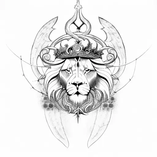 A Celestial Lion With Wings And A Crown Of Thorns