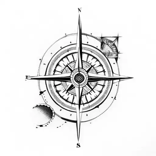 Compass With Broken Clack And Hourglass