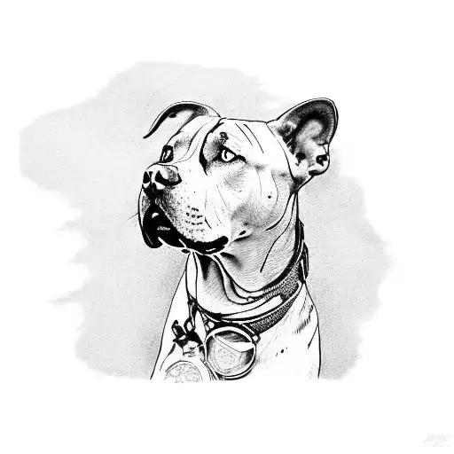 Old Pit Bull Sittingon The Floor With Blue Eyes