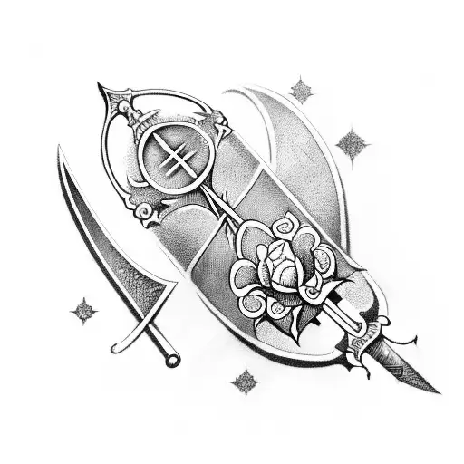 Medieval Sword With Roses And Little Stars