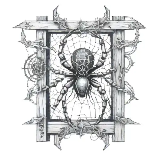 An Abstract Representation Of A Spider Intertwined With Cybersigilism Symbols On A Fence