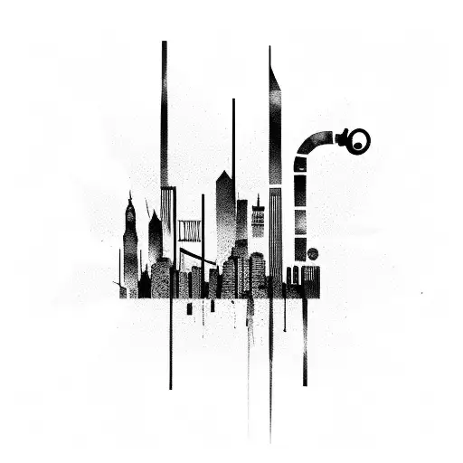 A City Skyline Made Of Musical Notes And Gun Silhouettes