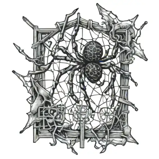 An Abstract Representation Of A Spider Intertwined With Cybersigilism Symbols On A Fence
