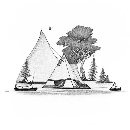 Island Camping With Tent And Canoe