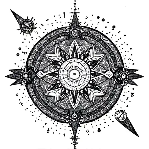 Intricate Geometric Mandala Design Incorporating Elements Of Space And Astrology Symbols