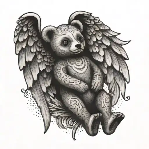 Wooden Teddy Angel Wings