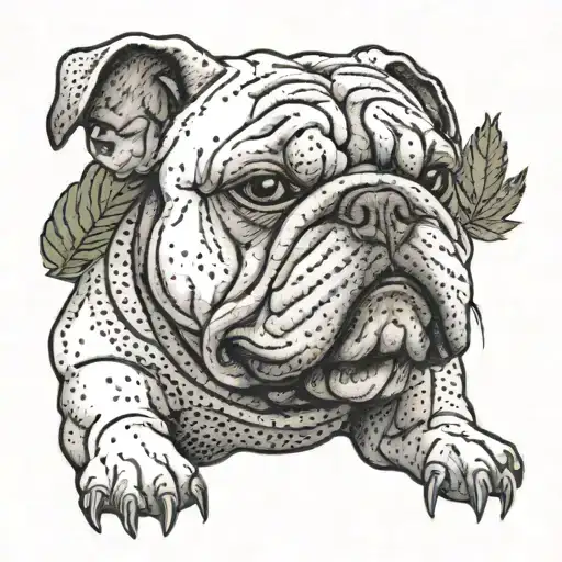 Bulldog Wearing A Street Wear Outfit While Holding A Cannabis Leaf