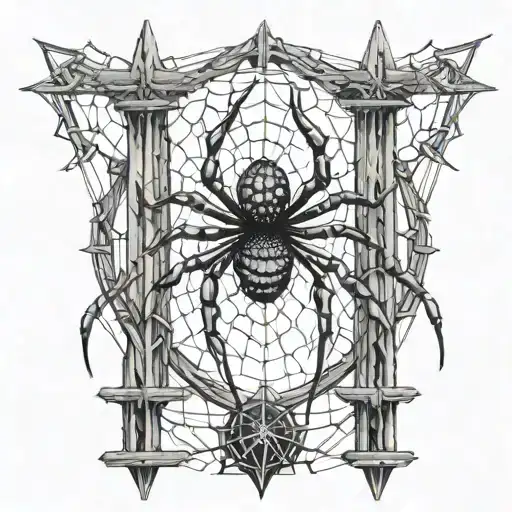 An Abstract Representation Of A Spider Intertwined With Cybersigilism Symbols On A Fence