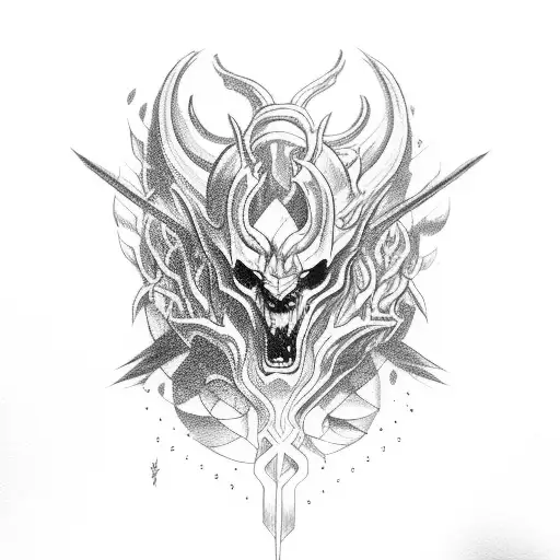 Samuri Fighting A Demon