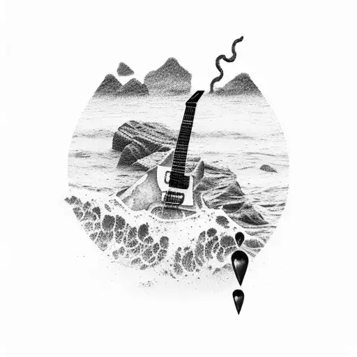 A Beach With Waves And Rock Guitar