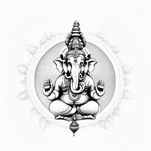 Ganesha With Om And Peacock Feather